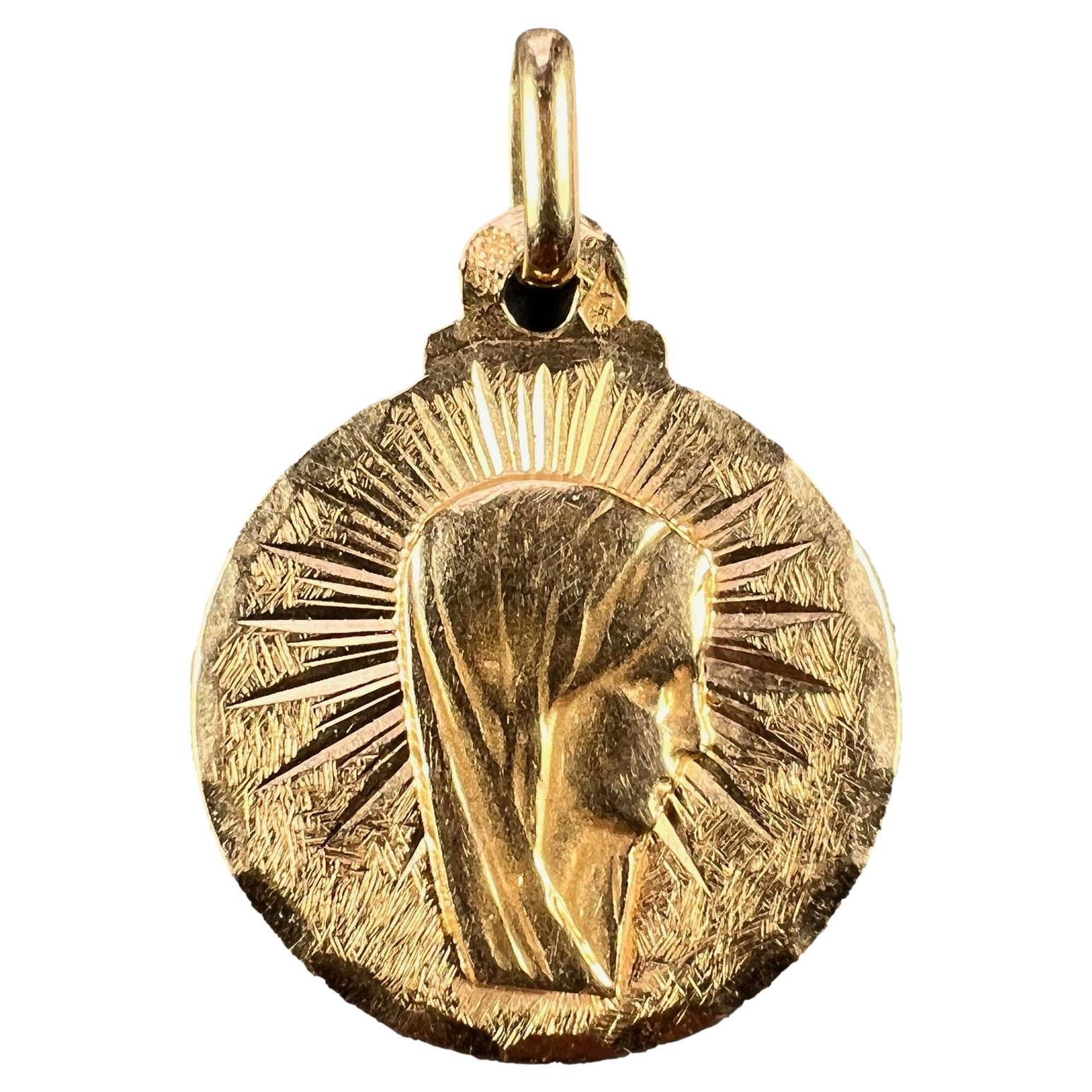 French, Virgin Mary 18K Yellow Gold Charm Pendant For Sale