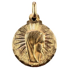 Pendentif breloque française Vierge Marie en or jaune 18 carats