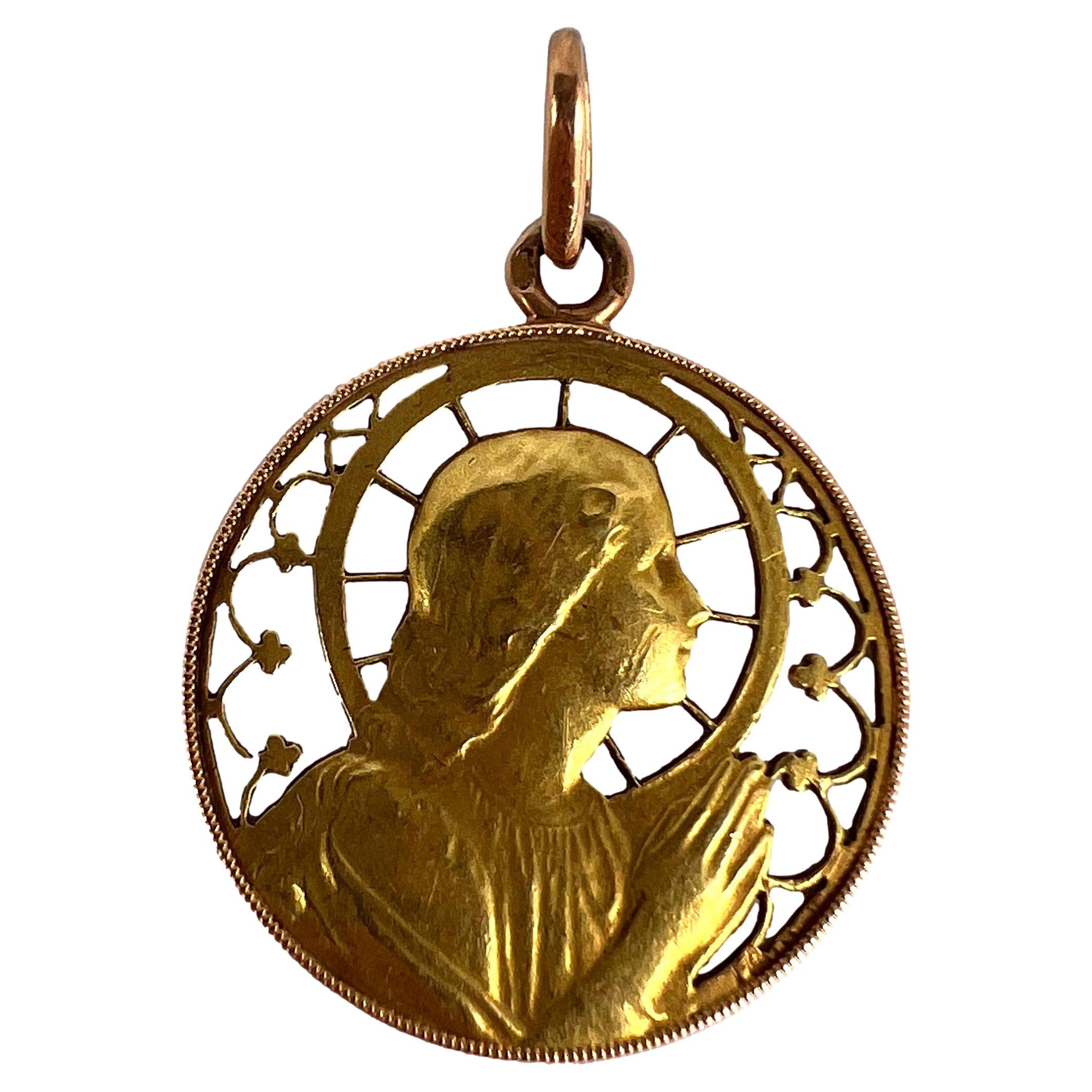 French Virgin Mary 18k Yellow Gold Charm Pendant For Sale