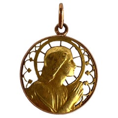 French Virgin Mary 18k Yellow Gold Charm Pendant