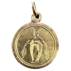 Antique French Virgin Mary 18K Yellow Gold Charm Pendant Medal