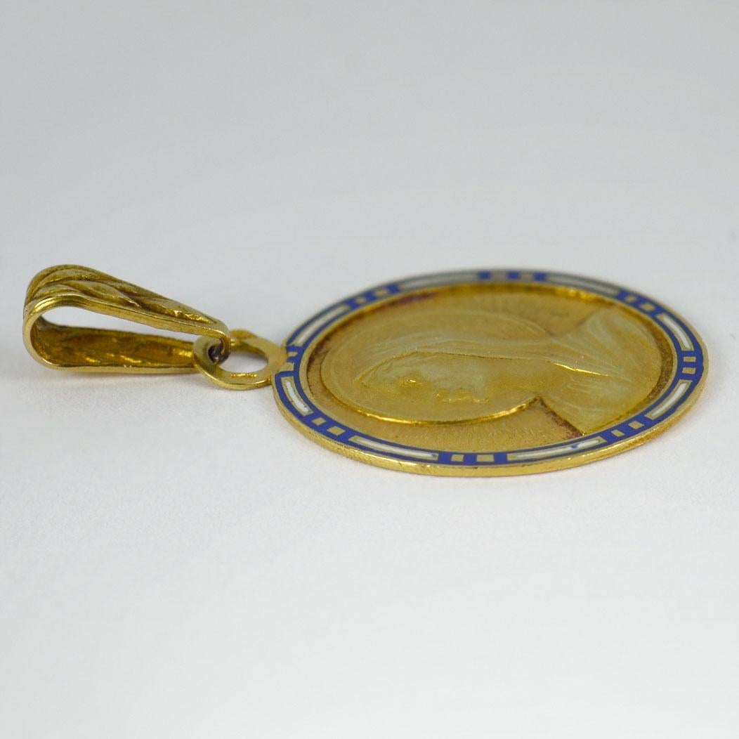 French Virgin Mary 18K Yellow Gold Enamel Charm Pendant In Good Condition For Sale In London, GB