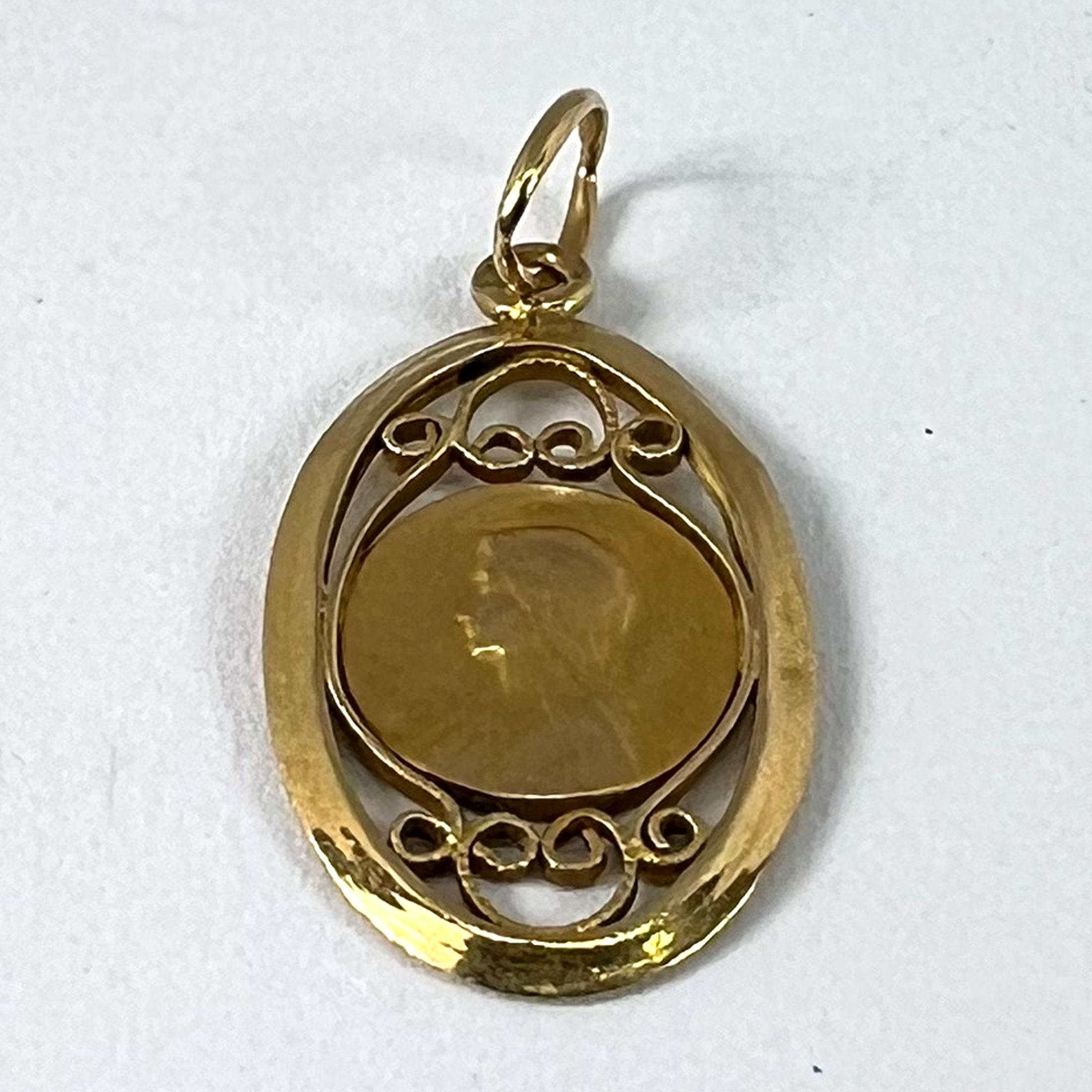 French Virgin Mary 18K Yellow Gold Filigree Charm Pendant Medal For Sale 9