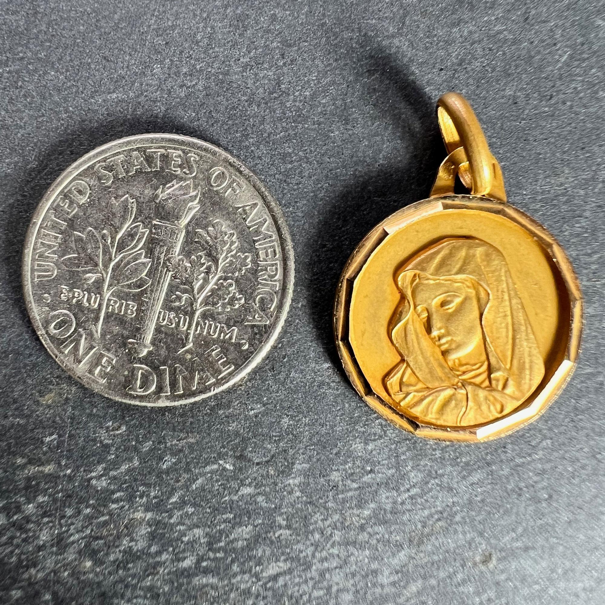 French Virgin Mary 18K Yellow Gold Medal Charm Pendant For Sale 5