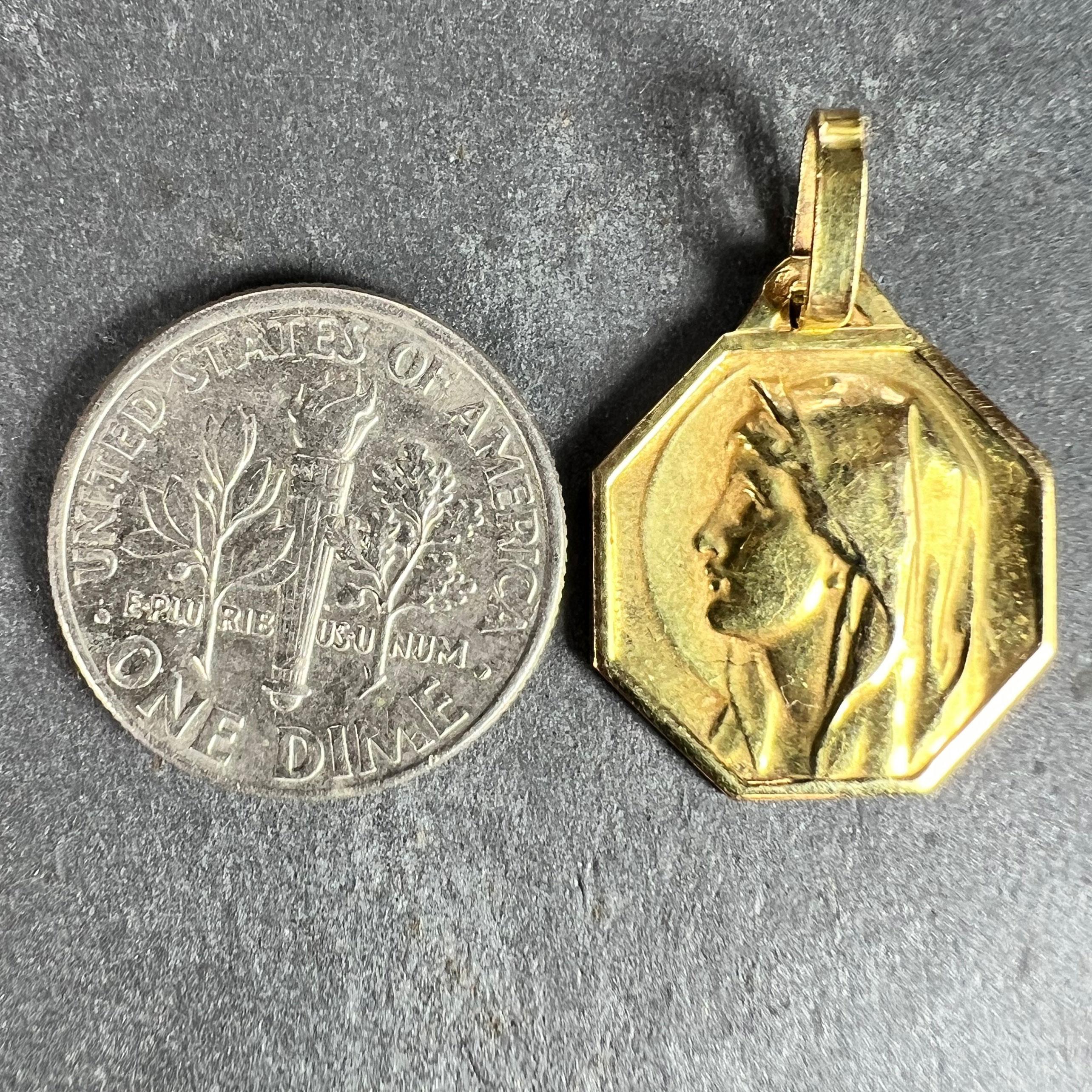 French Virgin Mary 18K Yellow Gold Medal Charm Pendant For Sale 6