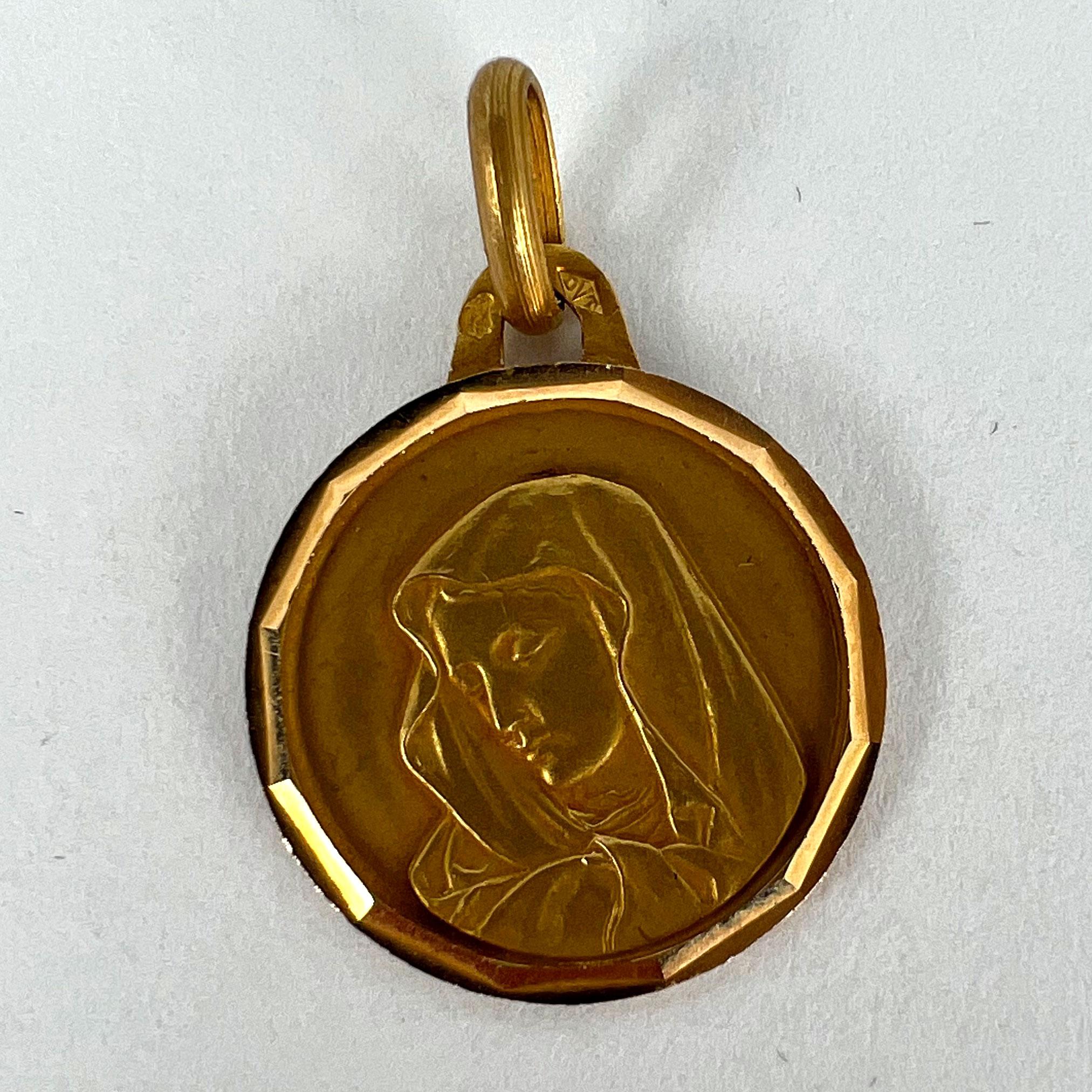 French Virgin Mary 18K Yellow Gold Medal Charm Pendant For Sale 6