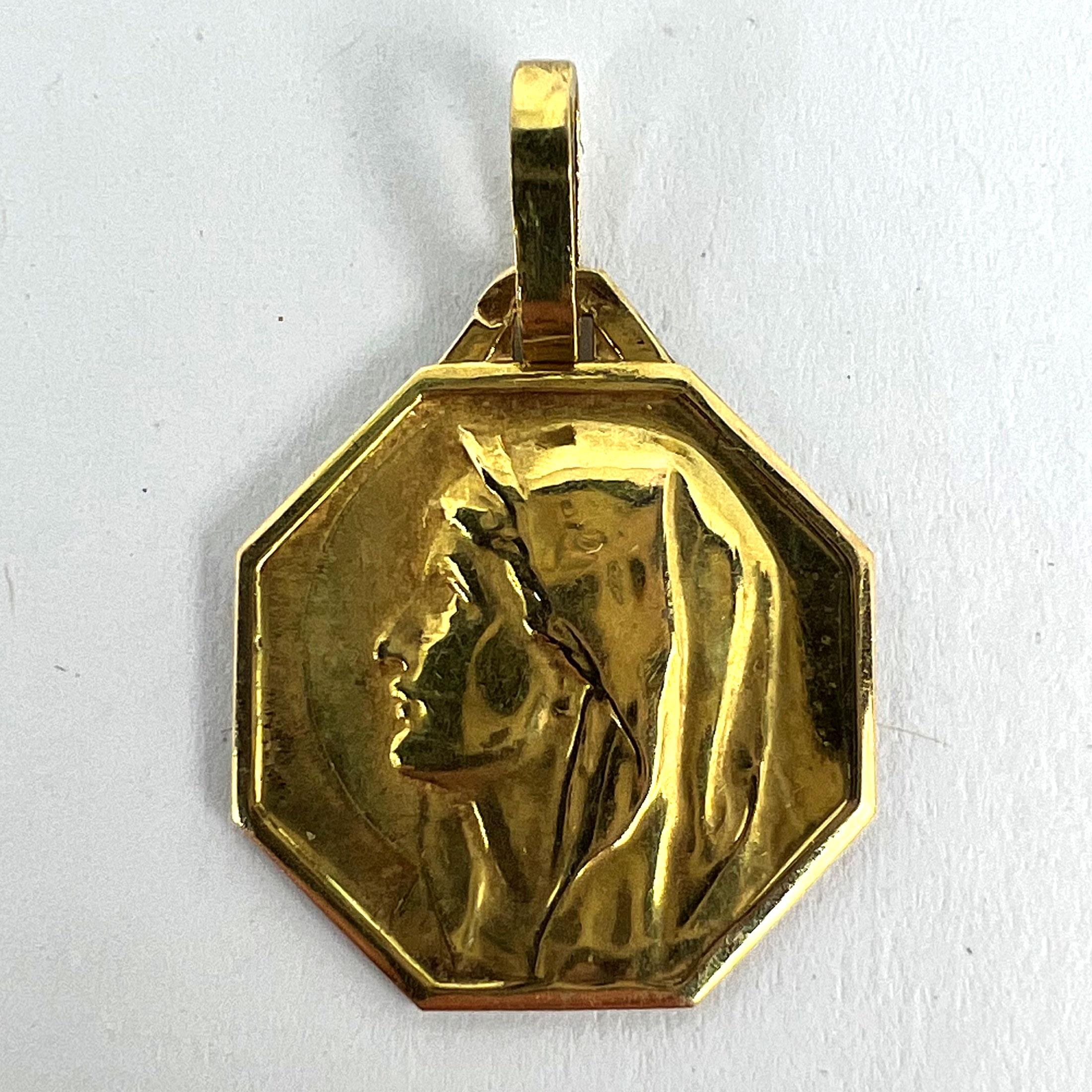 French Virgin Mary 18K Yellow Gold Medal Charm Pendant For Sale 7