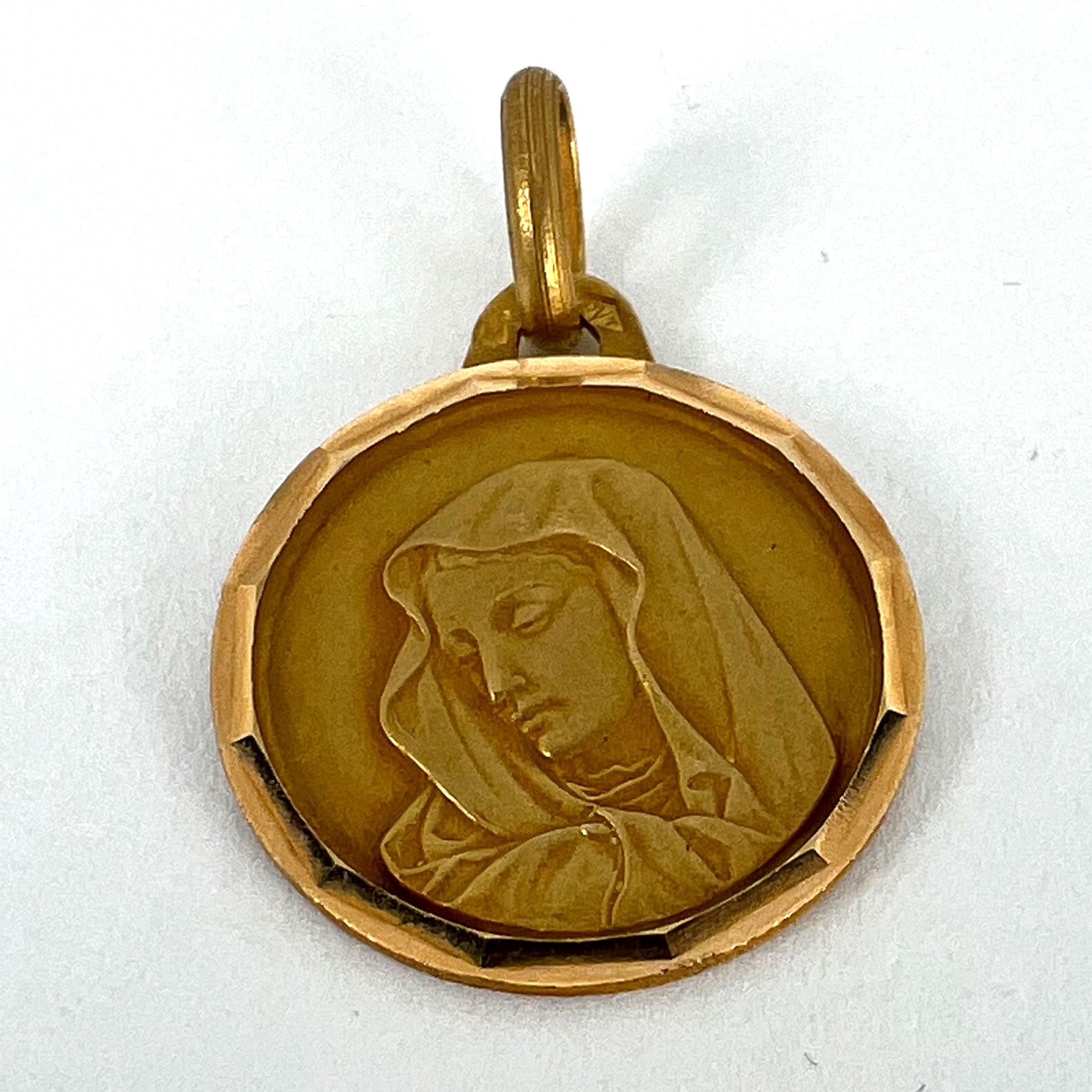 French Virgin Mary 18K Yellow Gold Medal Charm Pendant For Sale 7