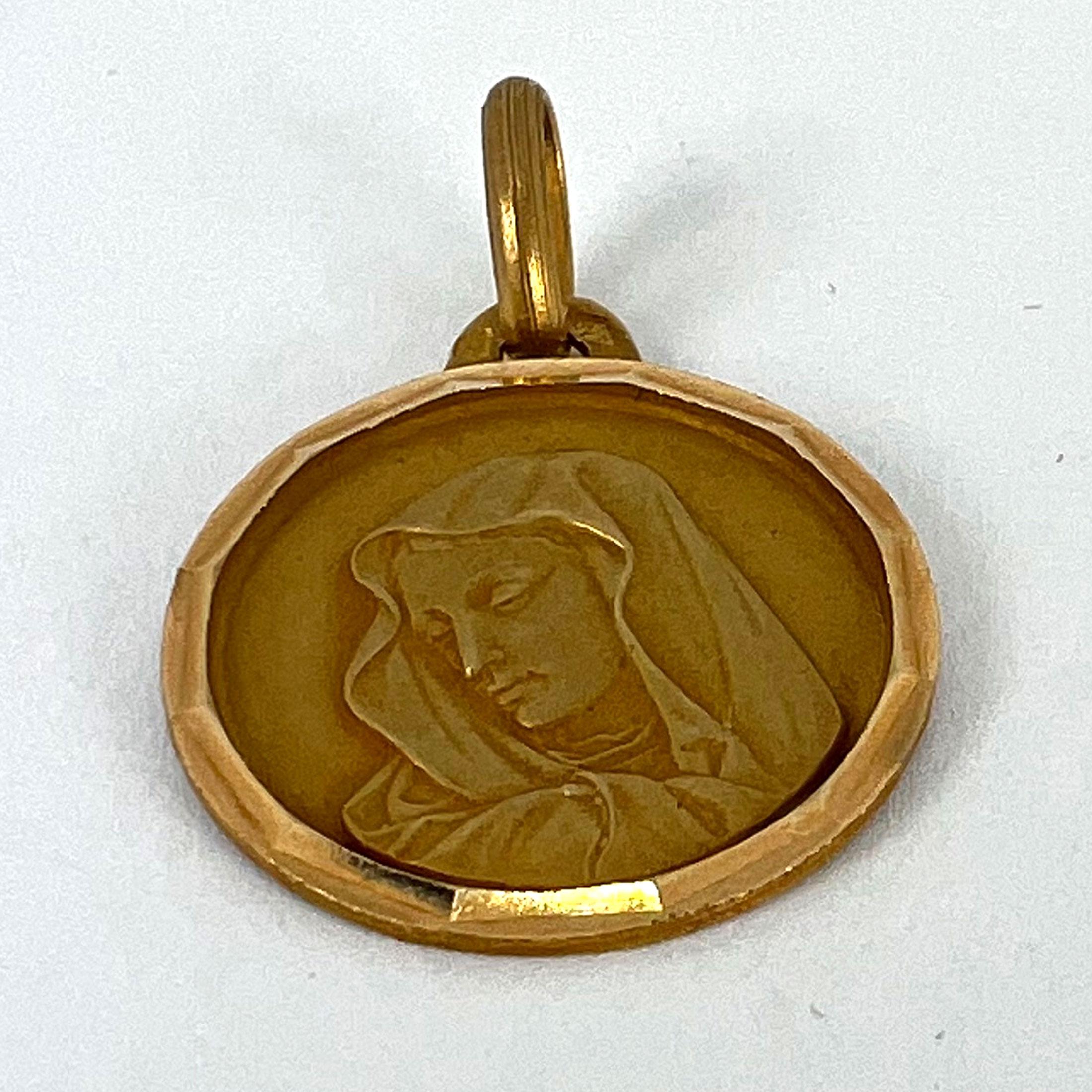 French Virgin Mary 18K Yellow Gold Medal Charm Pendant For Sale 8
