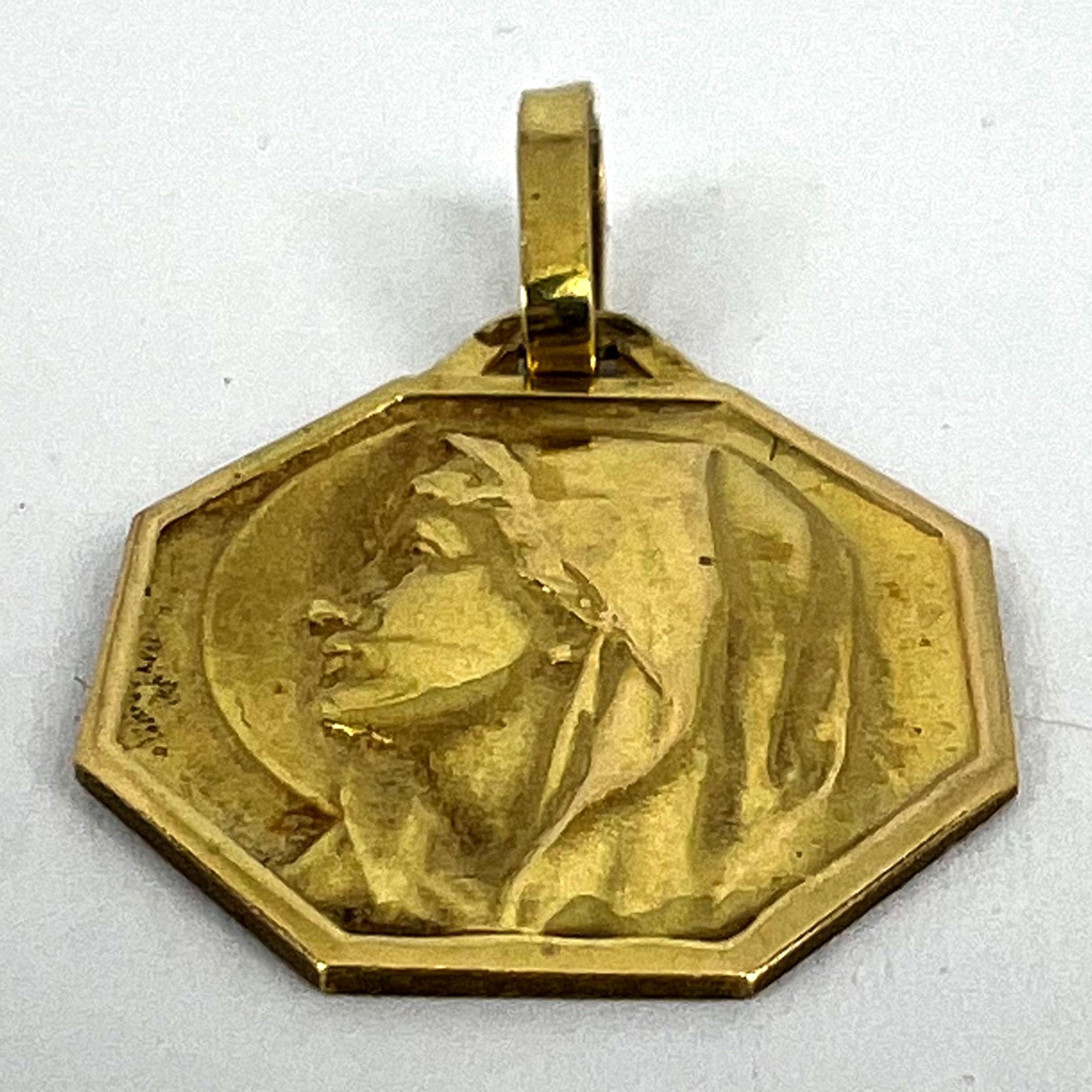 French Virgin Mary 18K Yellow Gold Medal Charm Pendant For Sale 9