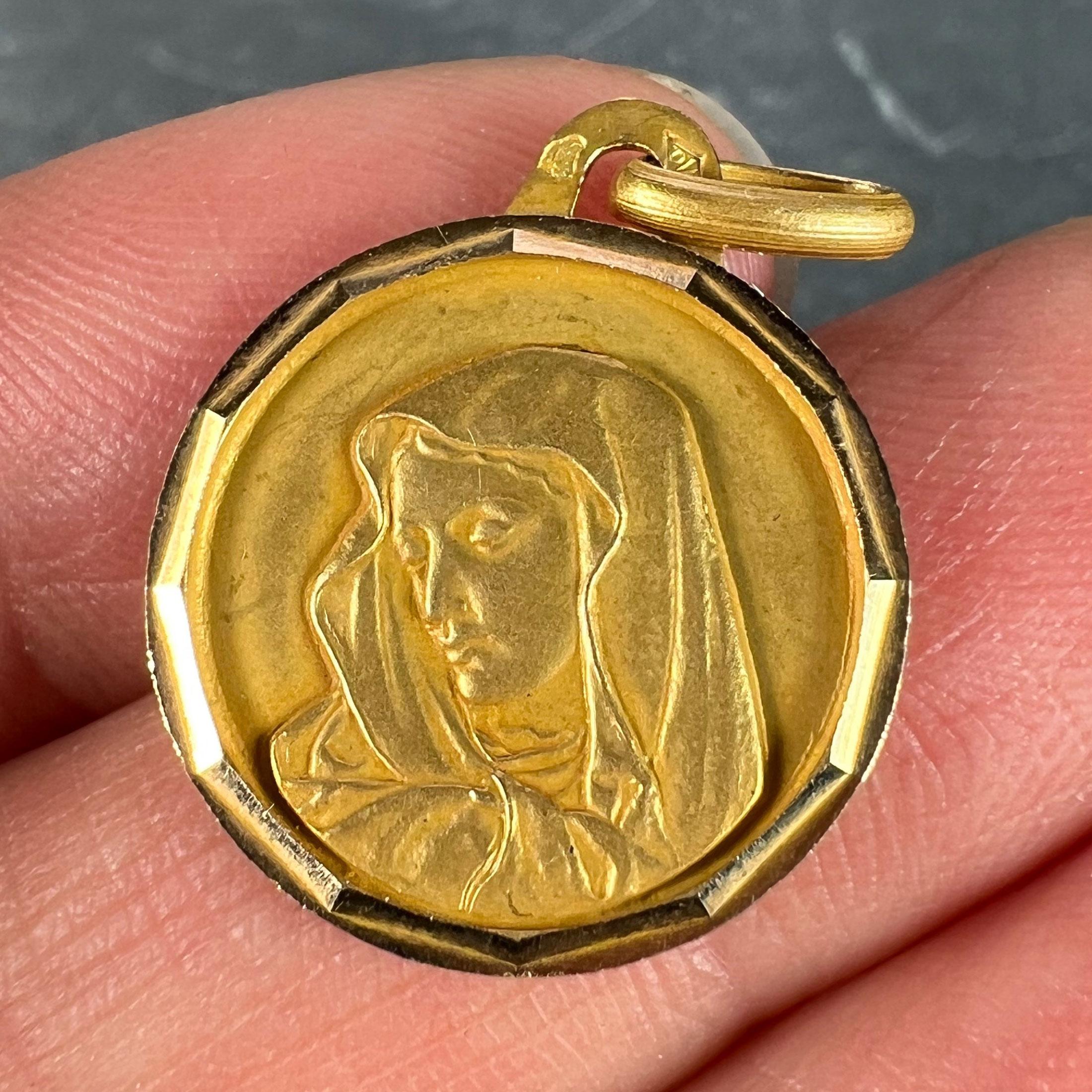 Women's or Men's French Virgin Mary 18K Yellow Gold Medal Charm Pendant For Sale