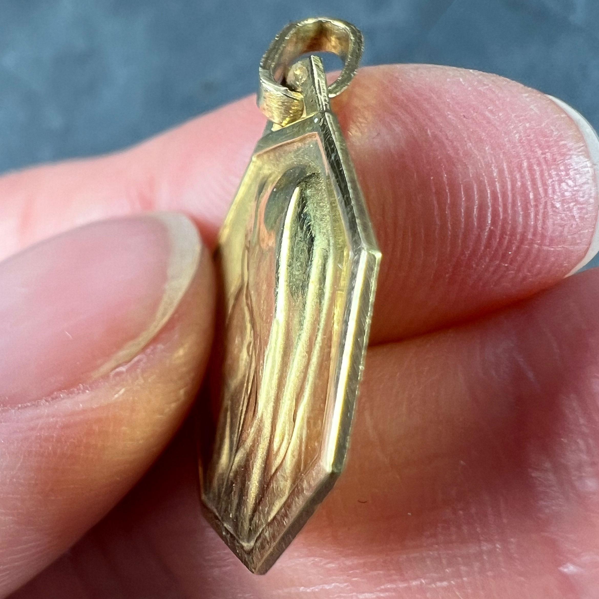 French Virgin Mary 18K Yellow Gold Medal Charm Pendant For Sale 3