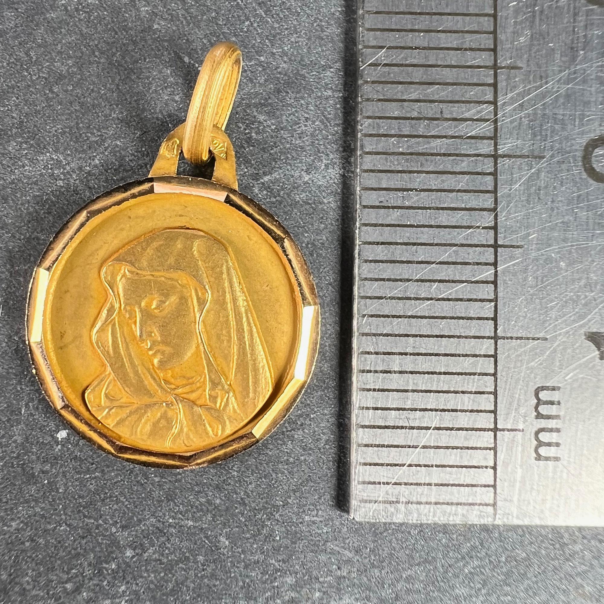 French Virgin Mary 18K Yellow Gold Medal Charm Pendant For Sale 4