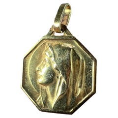 Vintage French Virgin Mary 18K Yellow Gold Medal Charm Pendant