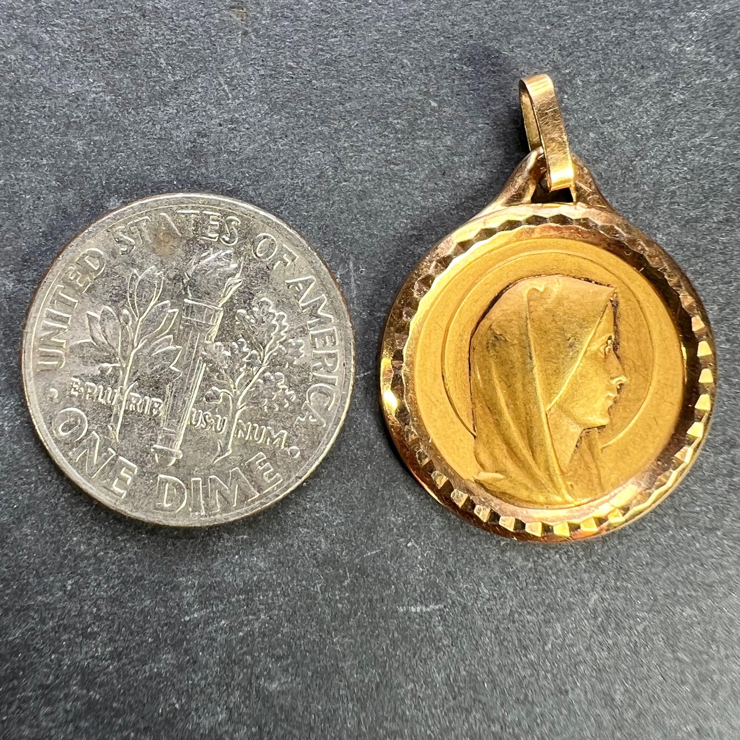 French Virgin Mary 18K Yellow Gold Medal Pendant 6