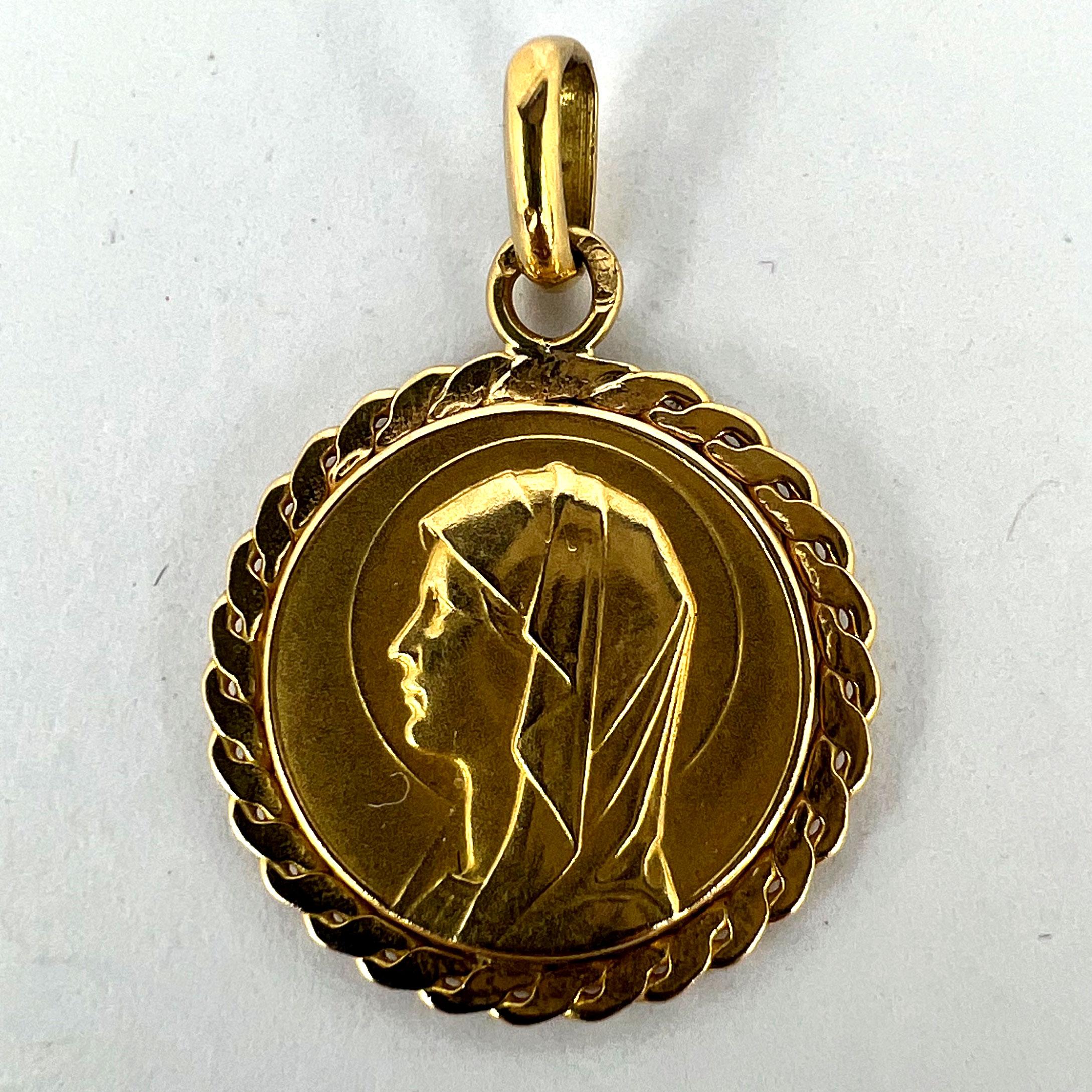 French Virgin Mary 18K Yellow Gold Medal Pendant 7