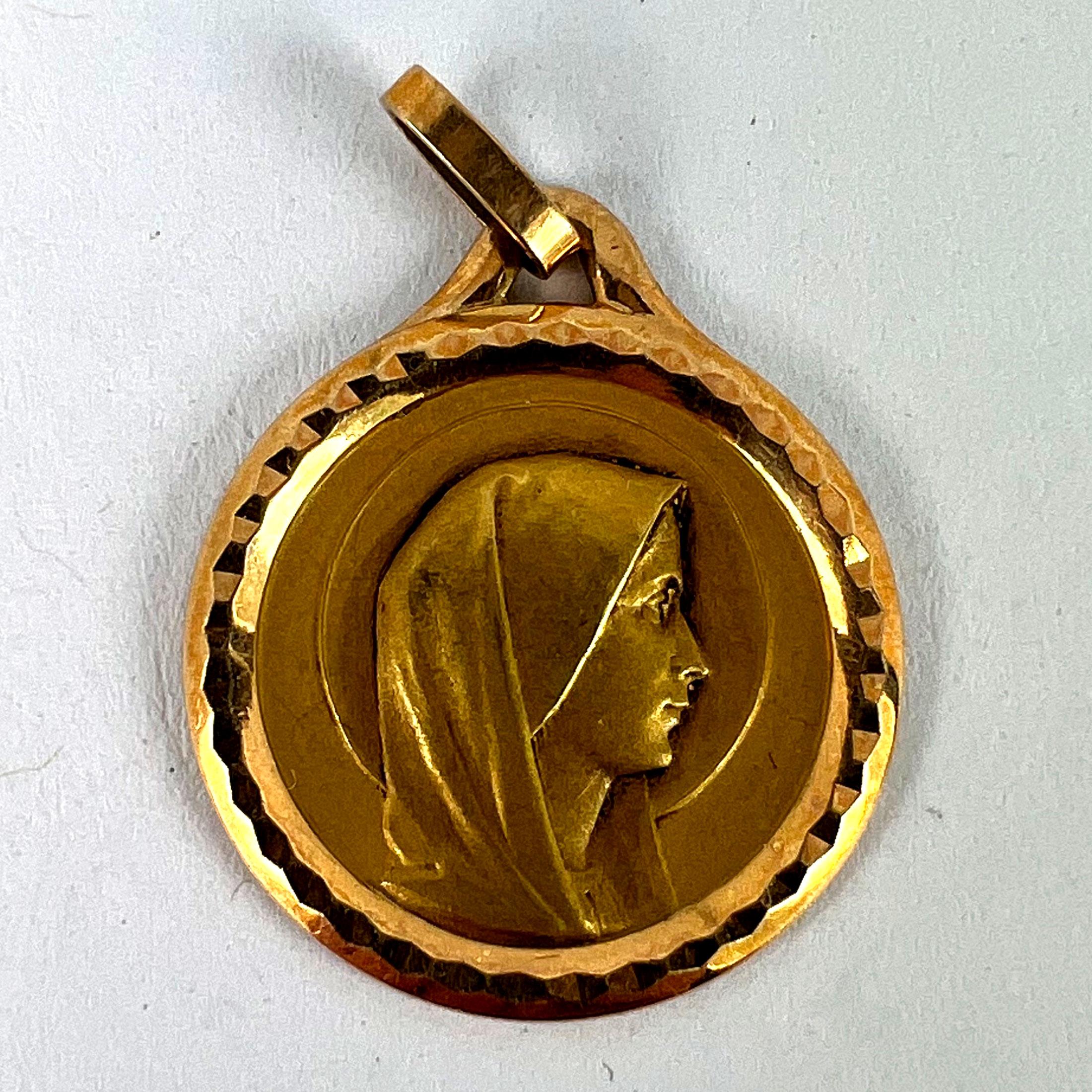 French Virgin Mary 18K Yellow Gold Medal Pendant 7