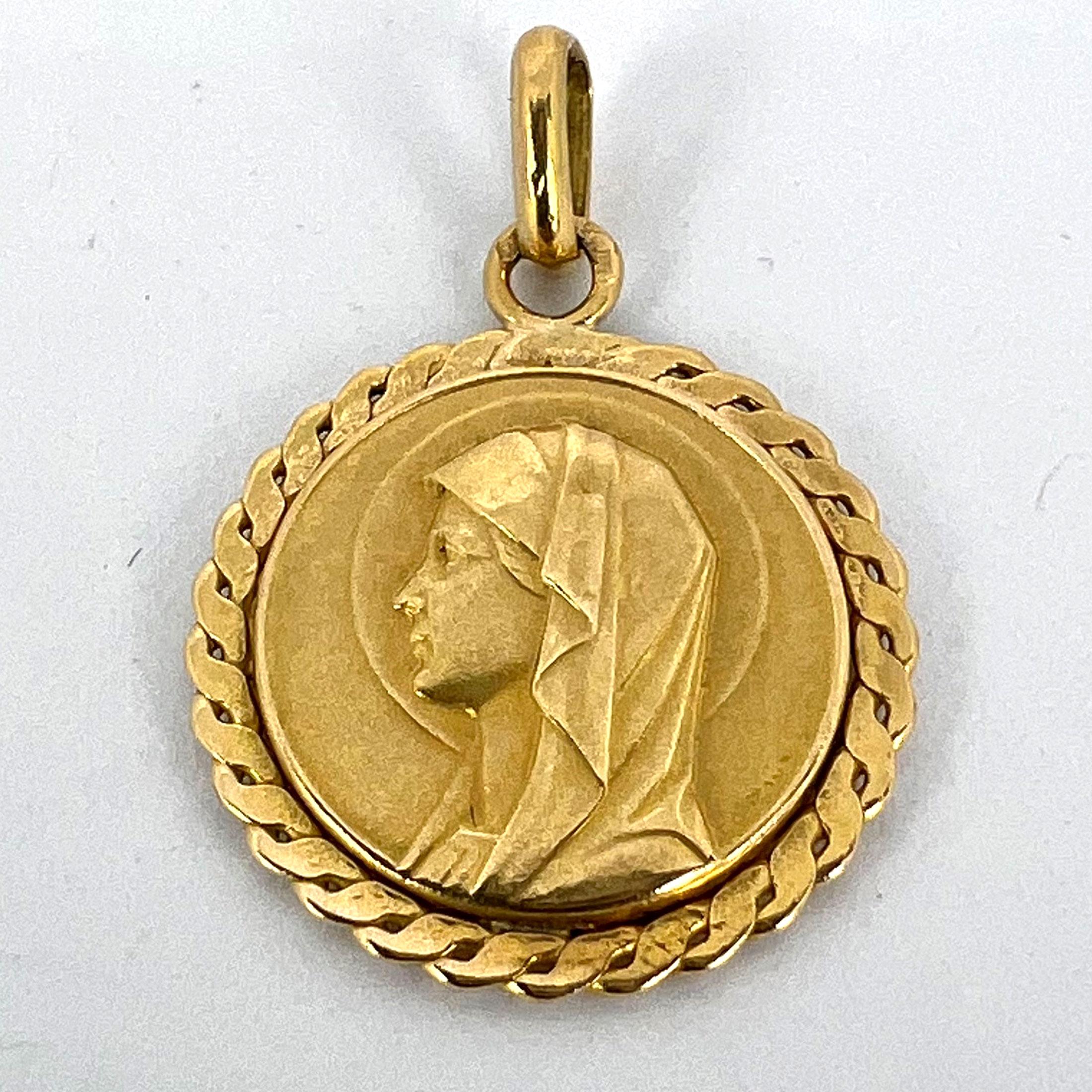 French Virgin Mary 18K Yellow Gold Medal Pendant 8