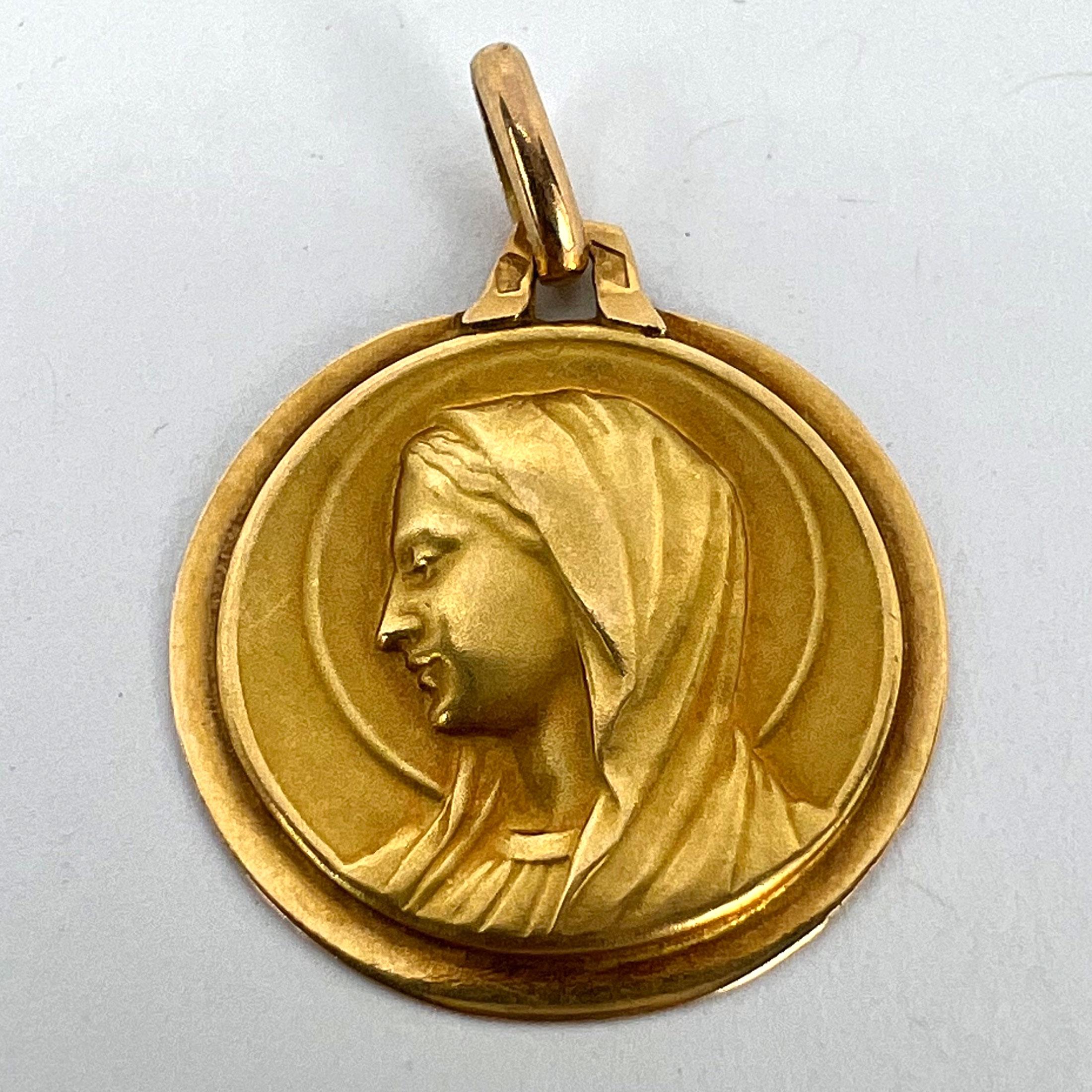 French Virgin Mary 18K Yellow Gold Medal Pendant For Sale 8