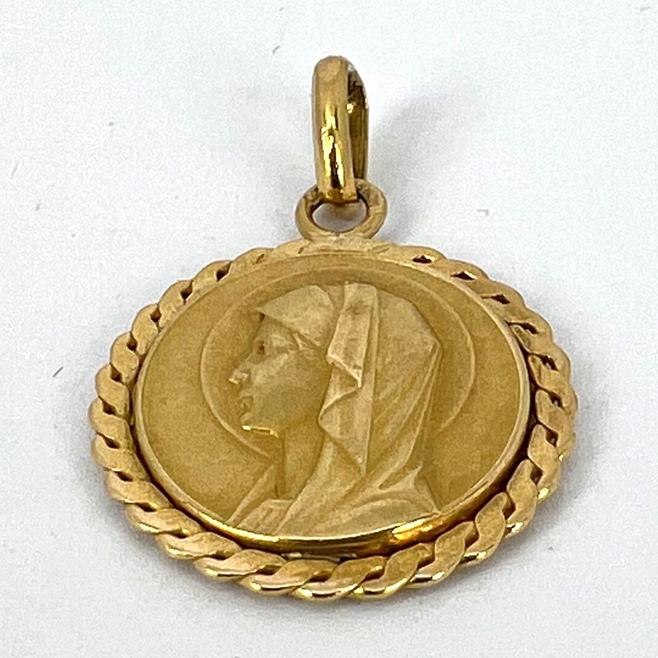 French Virgin Mary 18K Yellow Gold Medal Pendant 9
