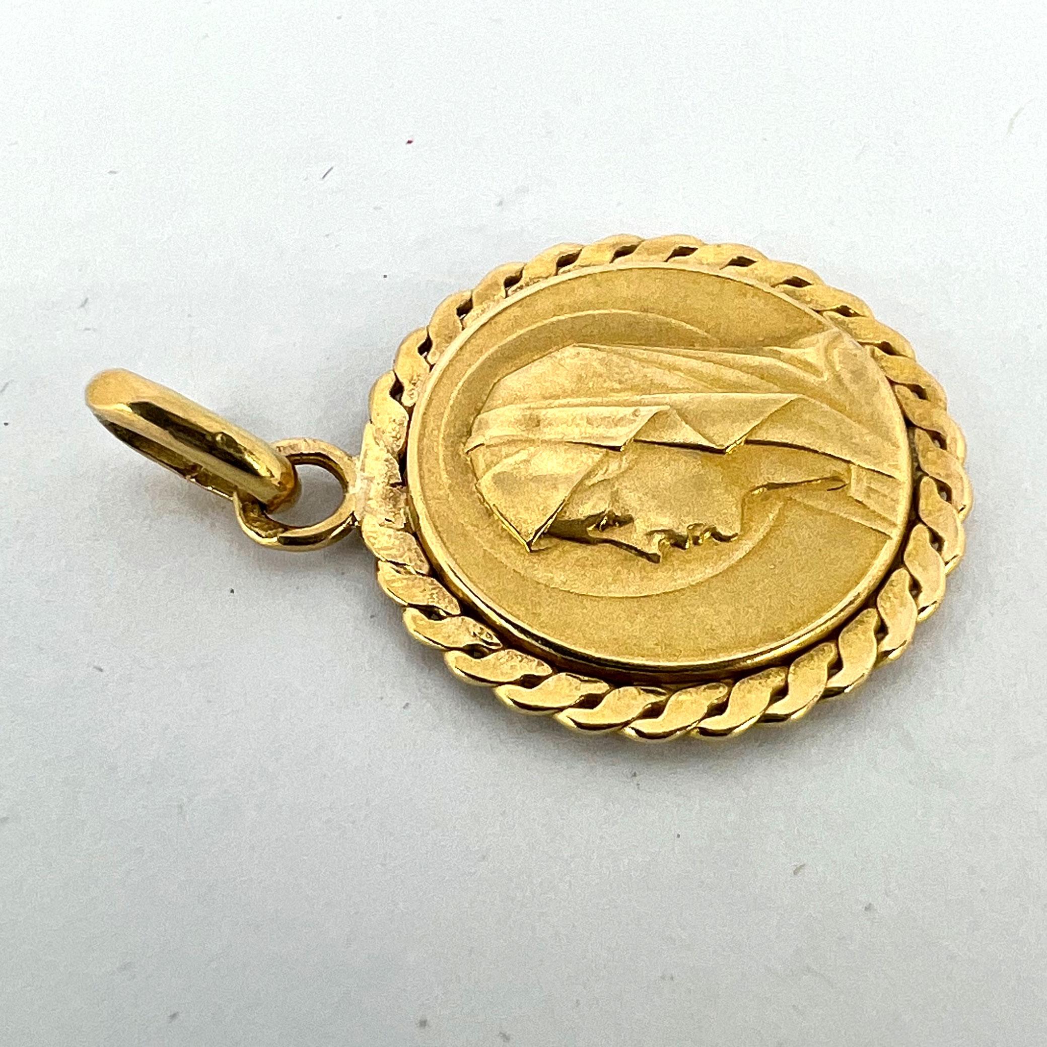 French Virgin Mary 18K Yellow Gold Medal Pendant 10