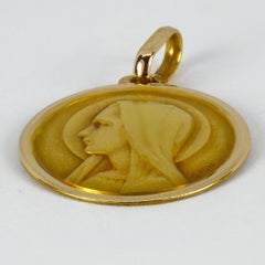 French Virgin Mary 18k Yellow Gold Medal Pendant