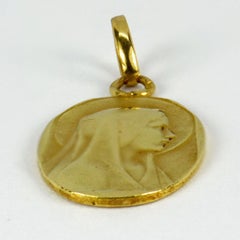 French Virgin Mary 18K Yellow Gold Medal Pendant