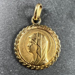 French Virgin Mary 18K Yellow Gold Medal Pendant