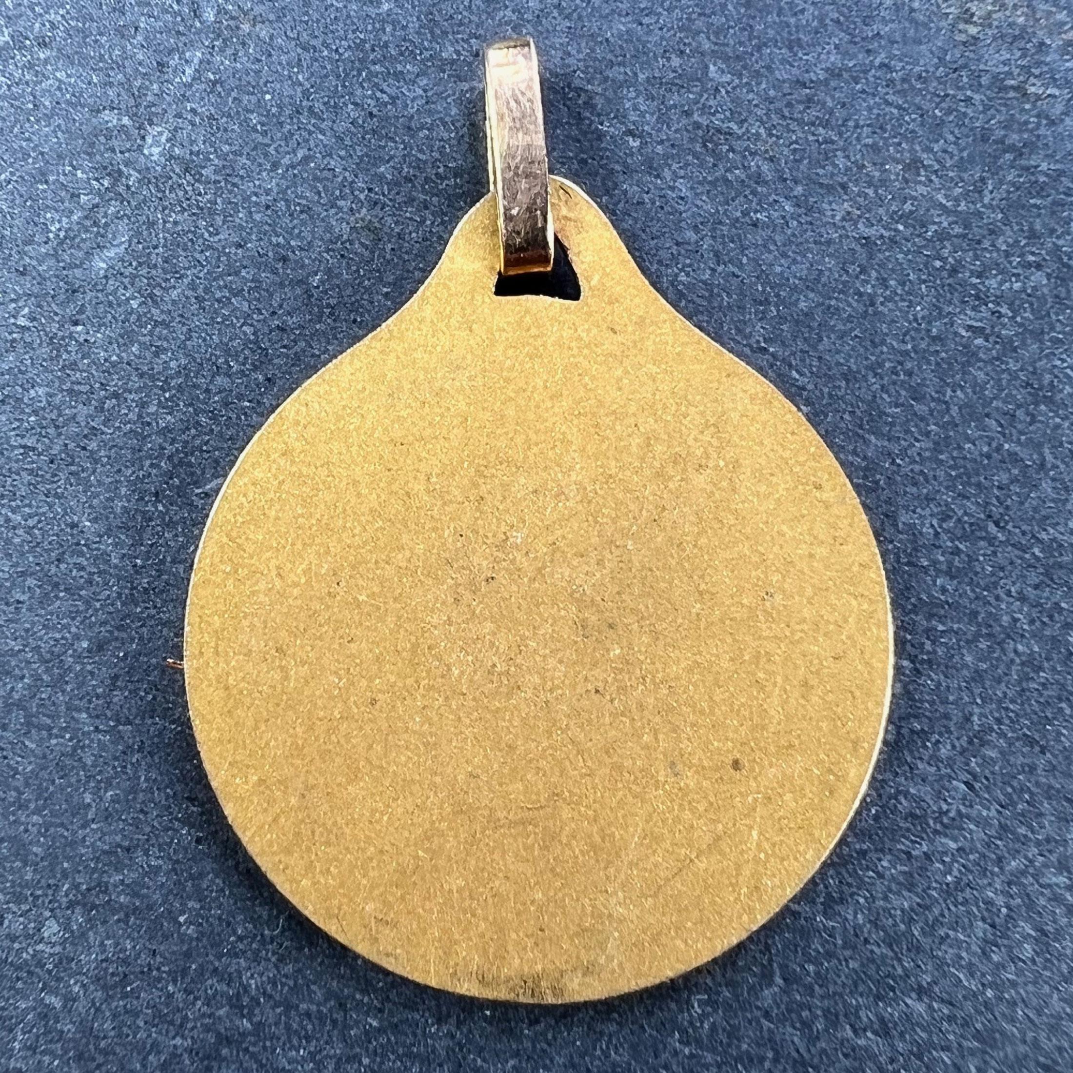French Virgin Mary 18K Yellow Gold Medal Pendant In Good Condition For Sale In London, GB