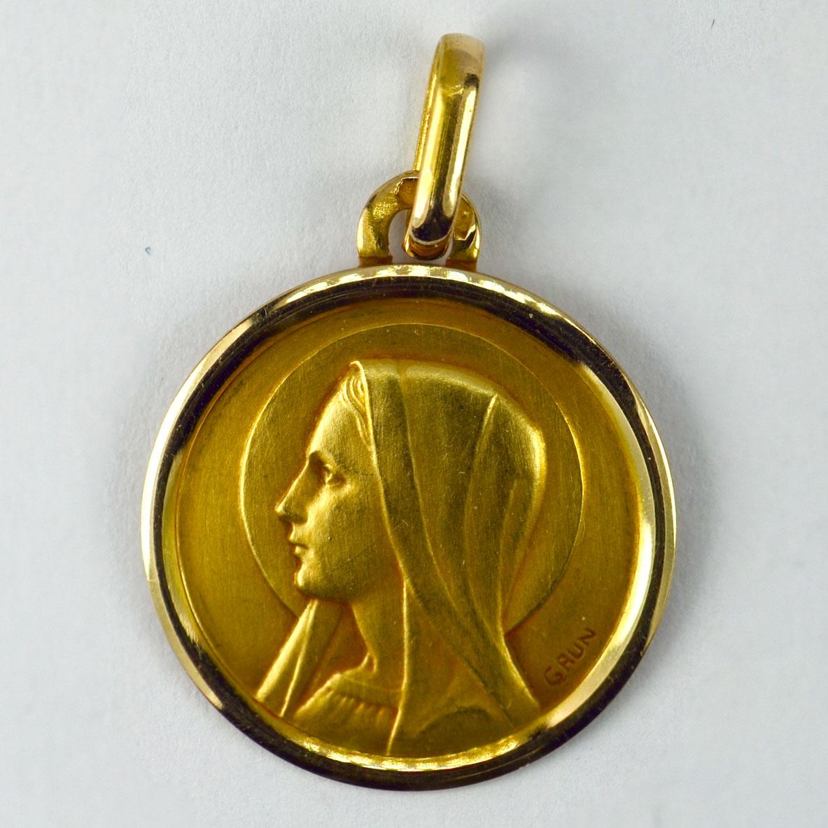 18 Karat Gelbgold Medaillon-Anhänger Französische Jungfrau Maria für Damen oder Herren