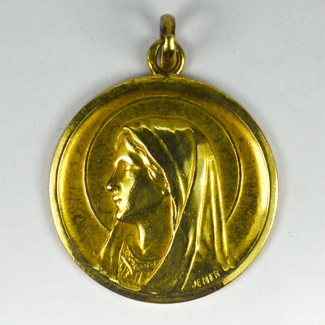  Pendentif médaille de la Vierge Marie en or jaune 18k Unisexe 