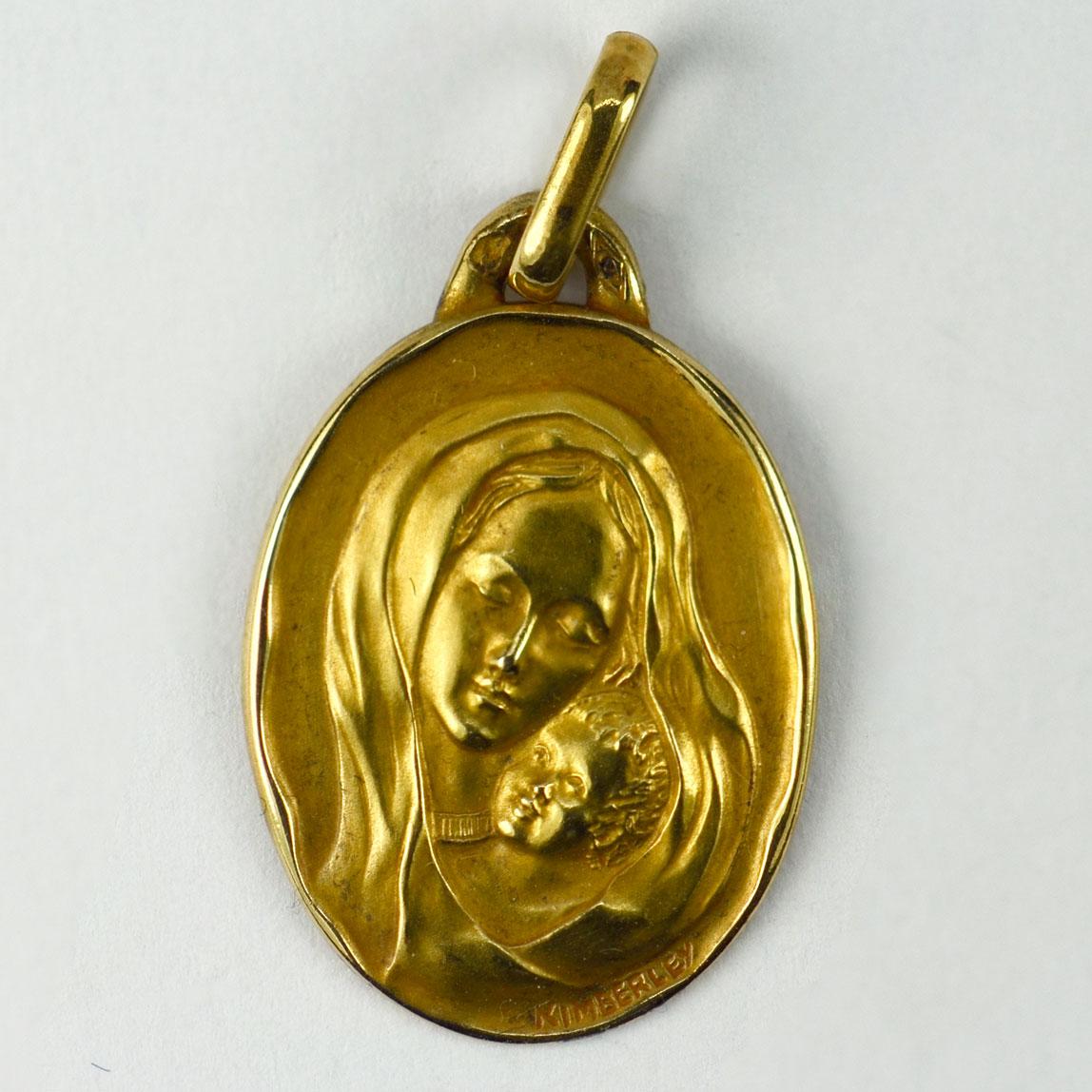 Women's or Men's French Virgin Mary 18k Yellow Gold Medal Pendant