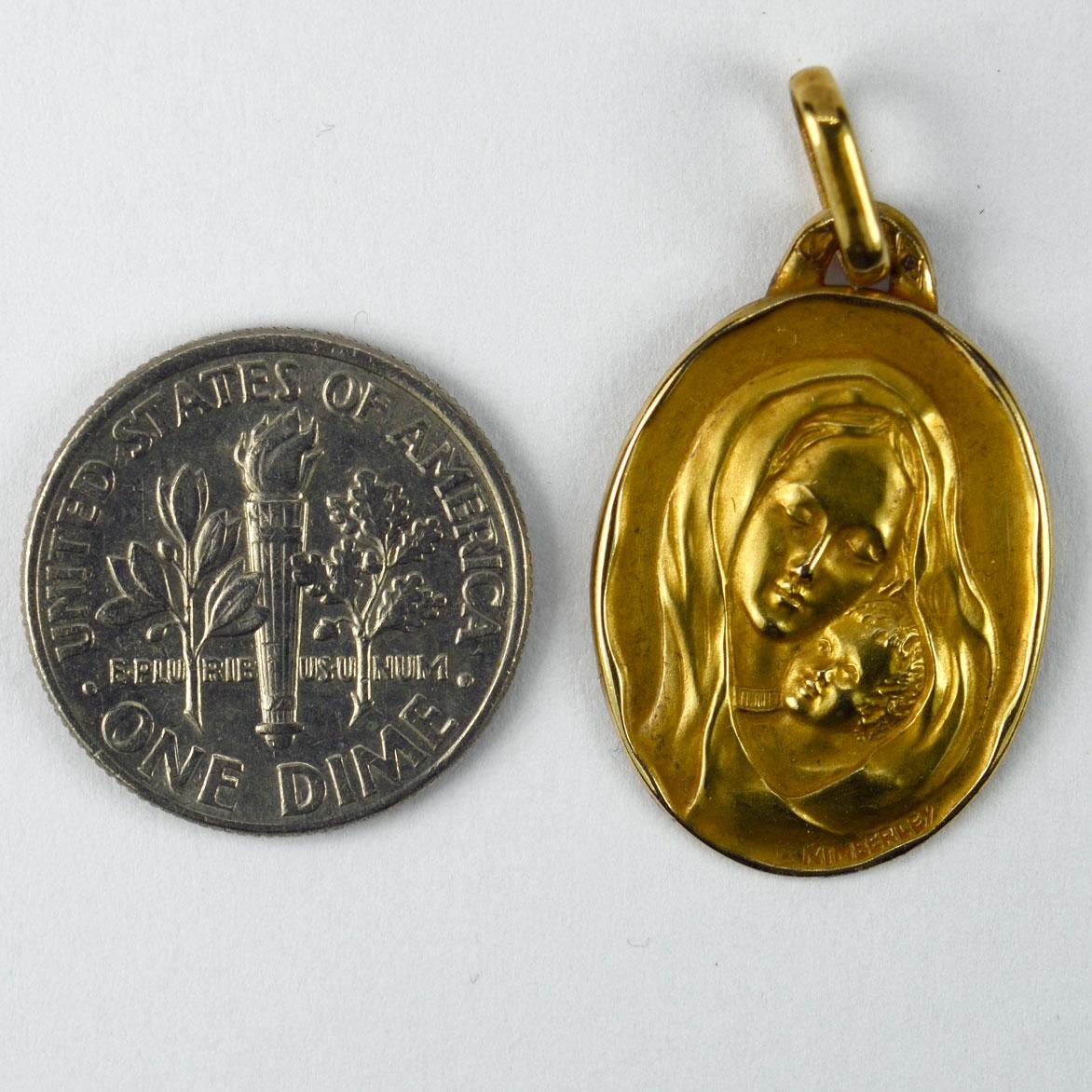 French Virgin Mary 18k Yellow Gold Medal Pendant 2
