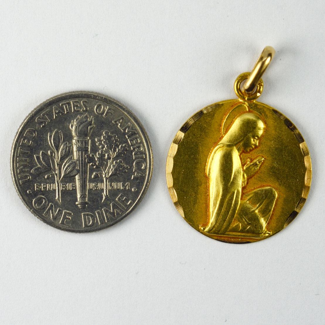 French Virgin Mary 18K Yellow Gold Medal Pendant 2