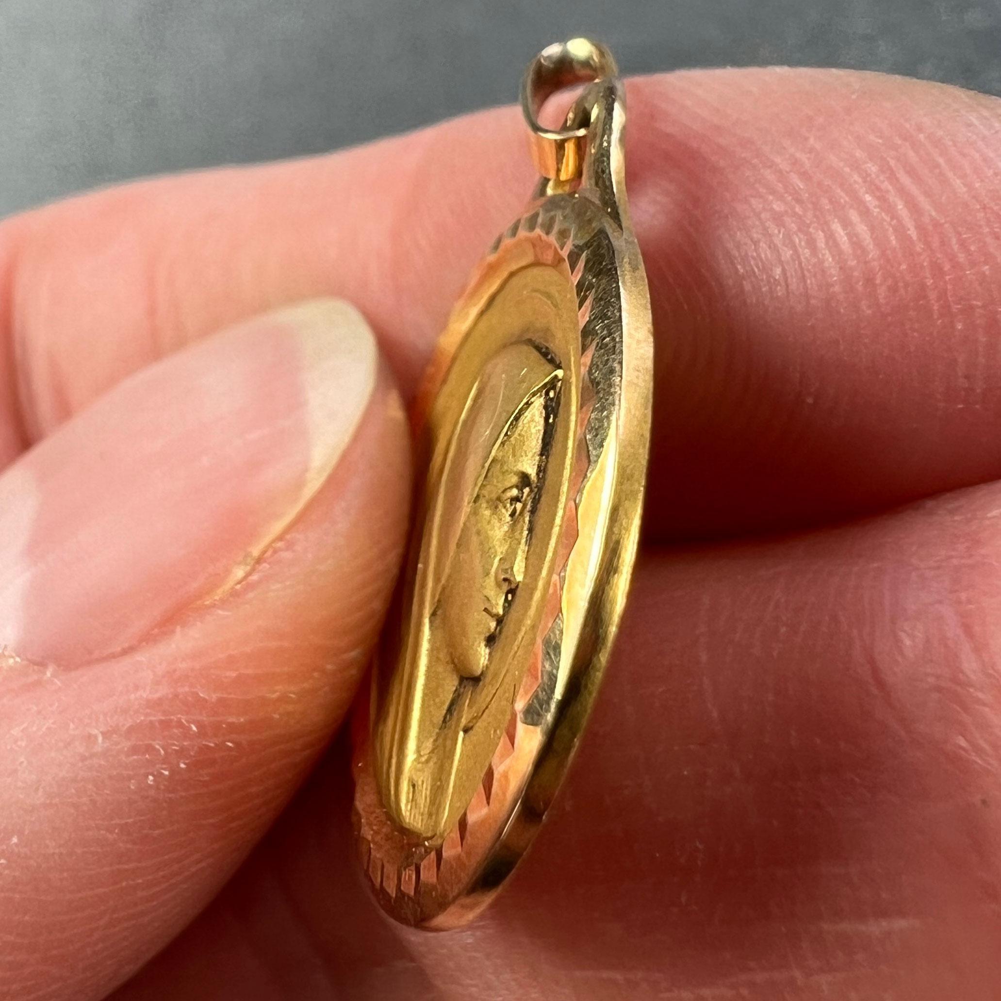 French Virgin Mary 18K Yellow Gold Medal Pendant 3