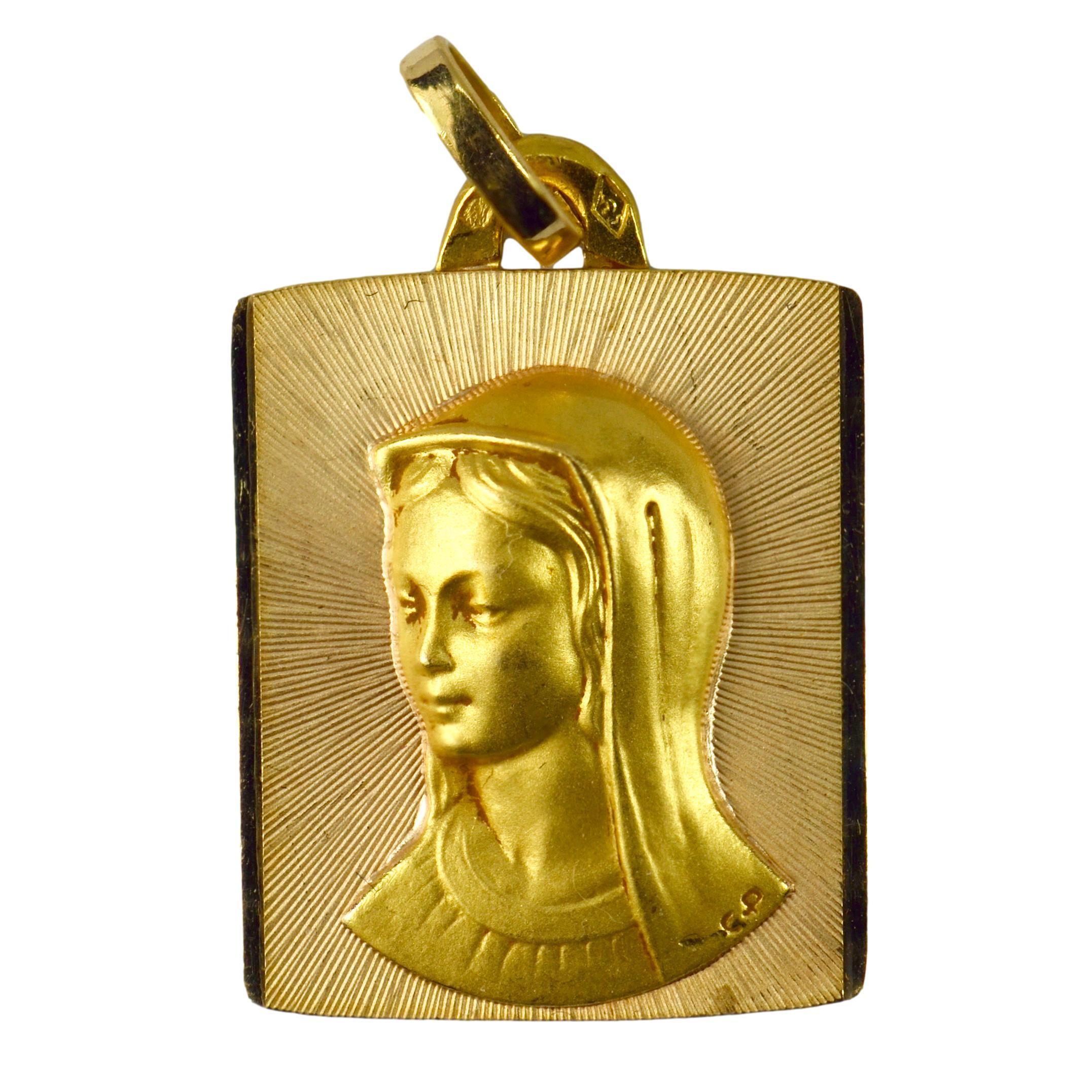 French Virgin Mary 18K Yellow Gold Medal Pendant