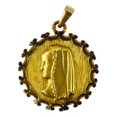 Vintage French Virgin Mary 18K Yellow Gold Medal Pendant