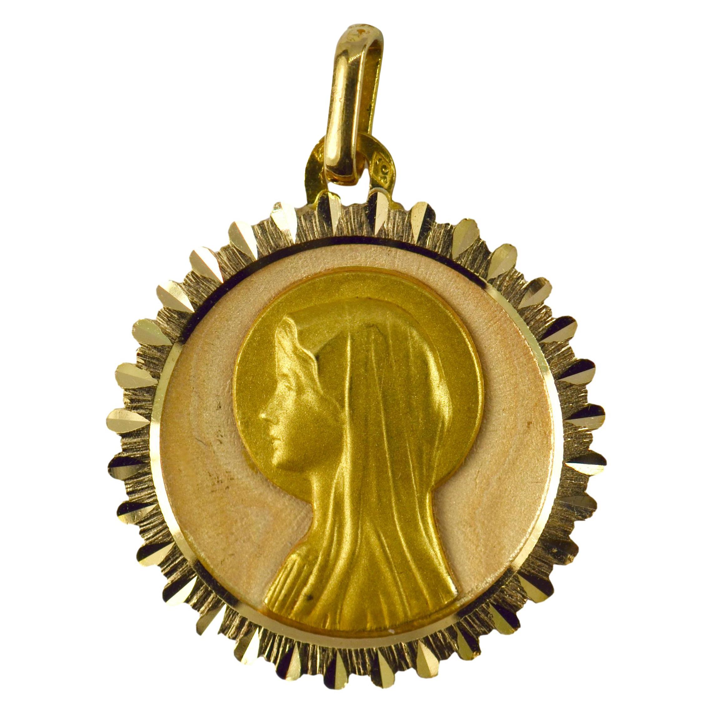 French Virgin Mary 18k Yellow Gold Medal Pendant