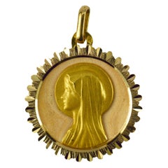 Antique French Virgin Mary 18k Yellow Gold Medal Pendant