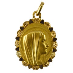 French Virgin Mary 18K Yellow Gold Medal Pendant