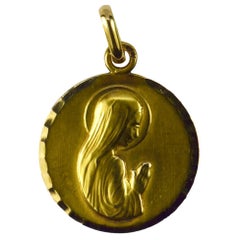 French Virgin Mary 18k Yellow Gold Medal Pendant