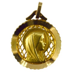 French Virgin Mary 18K Yellow Gold Medal Pendant French Virgin Mary 18K Yellow Gold Medal Pendant