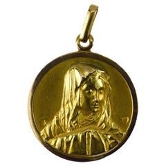 French Virgin Mary 18k Yellow Gold Medal Pendant
