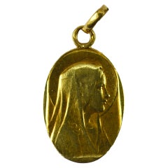 French Virgin Mary 18K Yellow Gold Medal Pendant