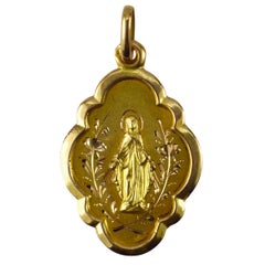 Vintage French Virgin Mary 18k Yellow Gold Medal Pendant