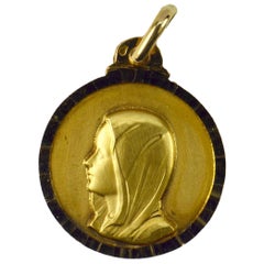 virgen maria pendant French Virgin Mary 18k Yellow Gold Medal Pendant