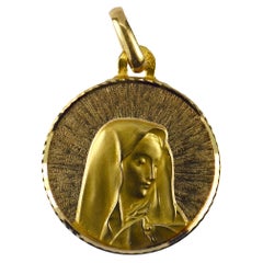 French Virgin Mary 18k Yellow Gold Medal Pendant French Virgin Mary 18k Yellow Gold Medal Pendant