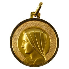 French Virgin Mary 18k Yellow Gold Medal Pendant