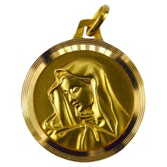 Vintage French Virgin Mary 18k Yellow Gold Medal Pendant