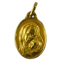 French Virgin Mary 18k Yellow Gold Medal Pendant